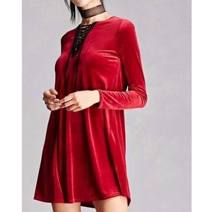 Lace Up Velvet Swing Dress